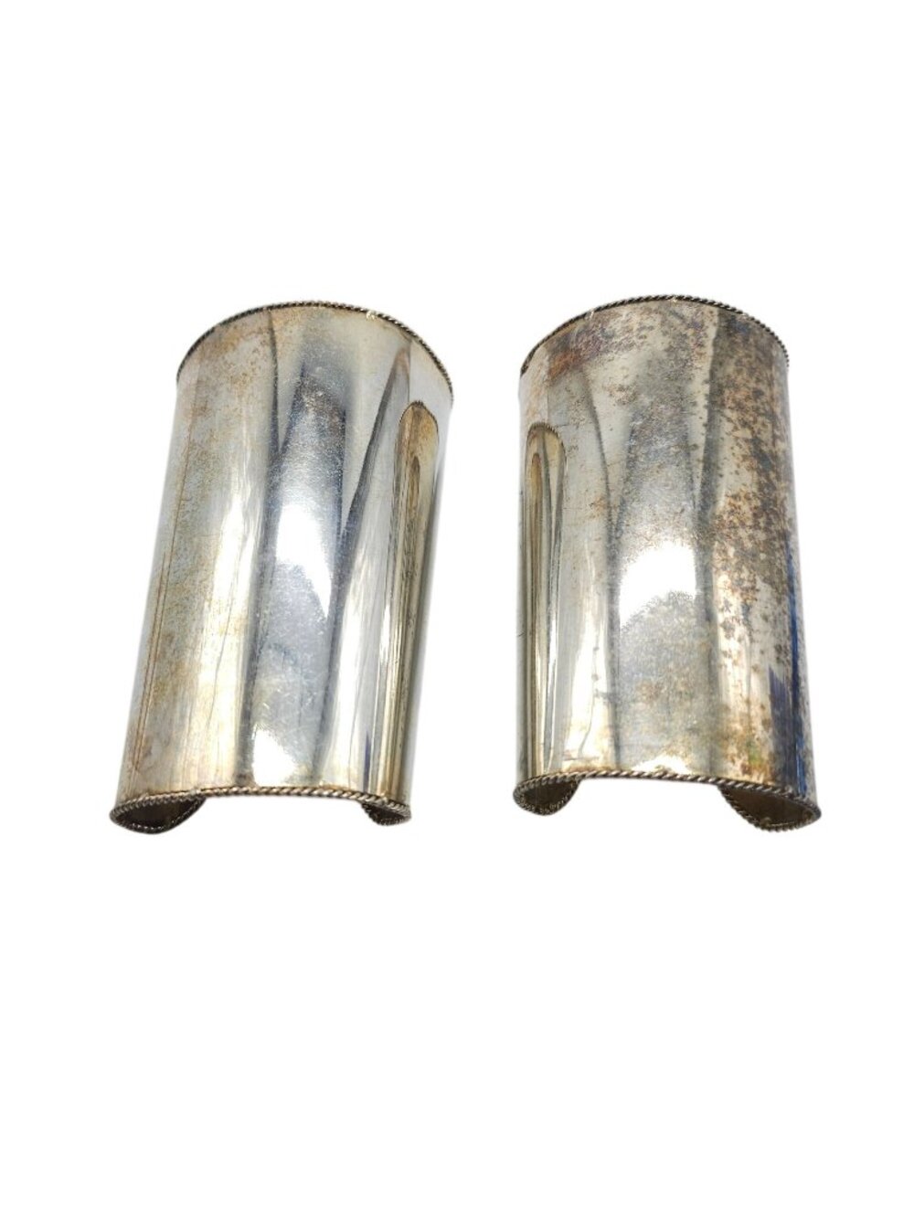 Vintage Silver Tone Cuff Bracelets Tarnish Patina Set Of 2 Radames 5 Inches Long